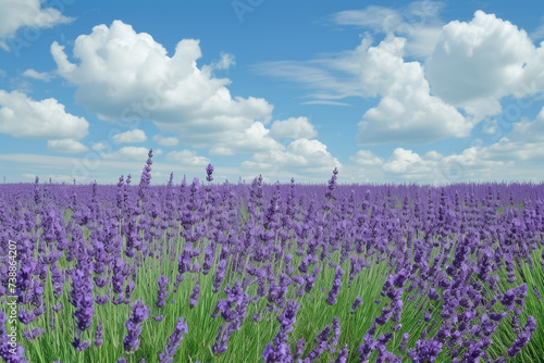 field of lavender, with a blue sky and white clouds in the background