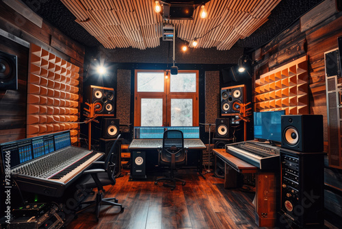 recording studio with soundproof walls and professional equipment