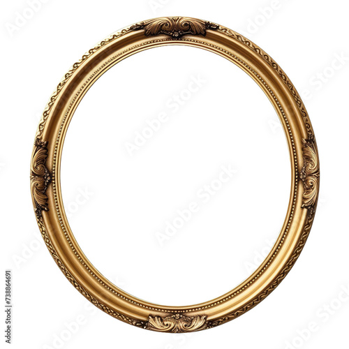 Antique round oval gold picture mirror frame isolated on transparent a white background © PNG City