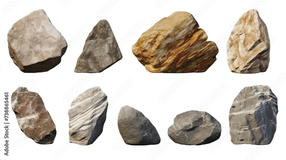 Collection set of flat rocks, stone podium for display product isolated on transparent a white background Collection set of flat rocks, stone podium for display product isolated on transparent a white background