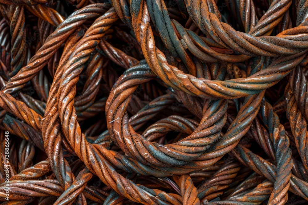 Copper Cable Scrap: Coiled Copper Cables Background
