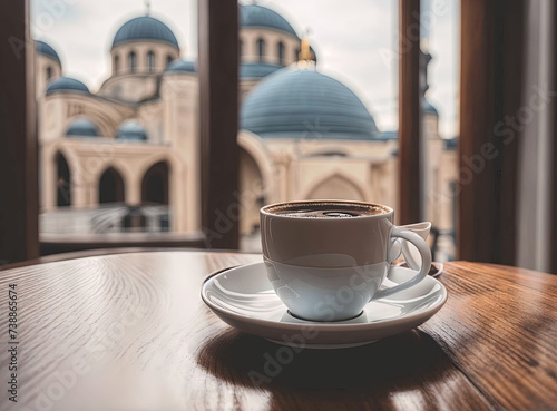 Cup of Turkish coffee with beans photo