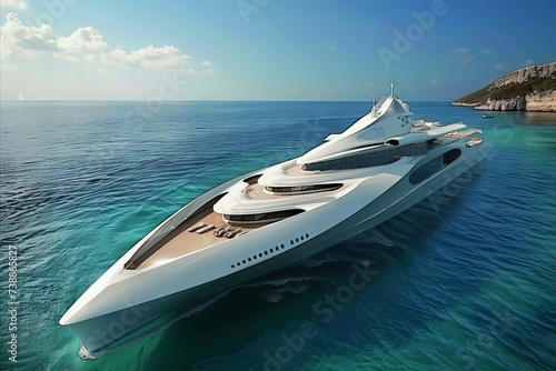 Luxury Super Yacht Sailing in the Sea: Aerial View © steffenak