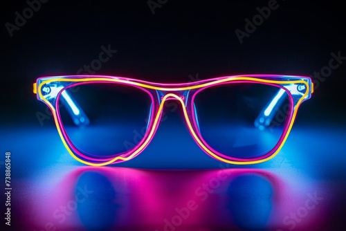 Neon Glowing Party Glasses Isolated on Black Background © steffenak