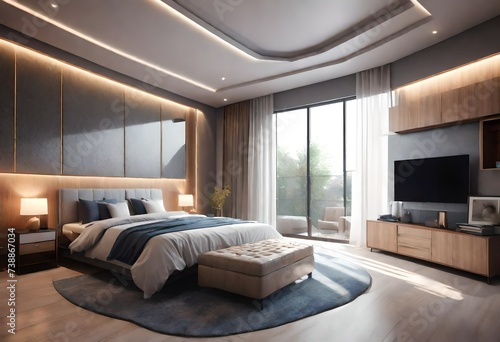 Interior design: Big modern Bedroom. AI generated