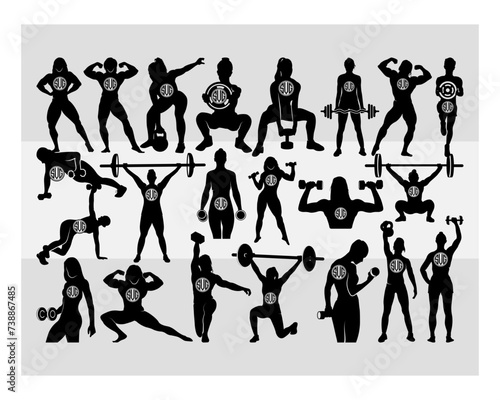 Weight Lifting Women Cilcle Monogram, Gym Svg, Muscle Women Svg, Female Body Builder Silhouette, Workout Svg, Fitness Svg, Silhoette, Weights Svg, Eps, Cut file, Cilcle Monogram