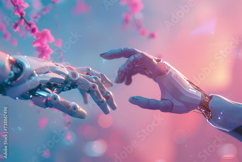 Two robot hands reaching out