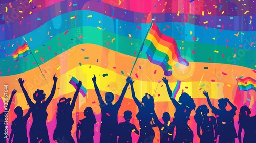 A vibrant celebration of LGBTQ+ inclusion and diversity, featuring individuals joyfully waving rainbow flags, symbolizing pride, unity, and the spectrum of identities within the community.