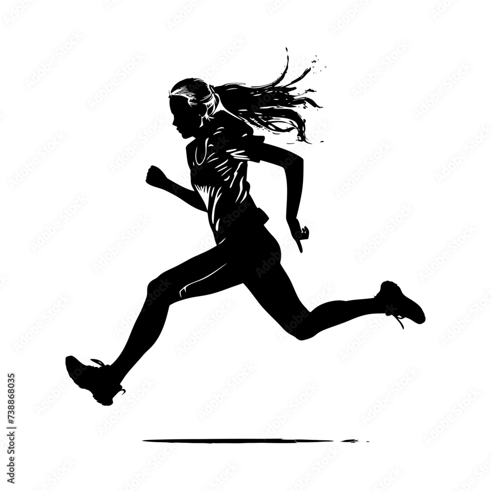 Naklejka premium Silhouette woman running for sport black color only