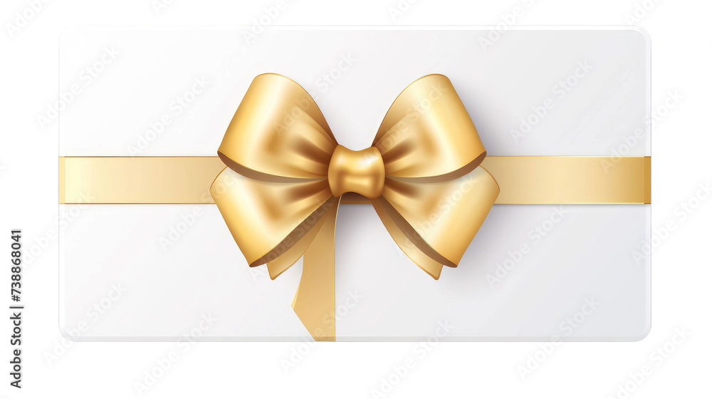 White gift voucher with gold ribbon and bow. Discount coupon. Isolated on white transparent background White gift voucher with gold ribbon and bow. Discount coupon. Isolated on white transparent background