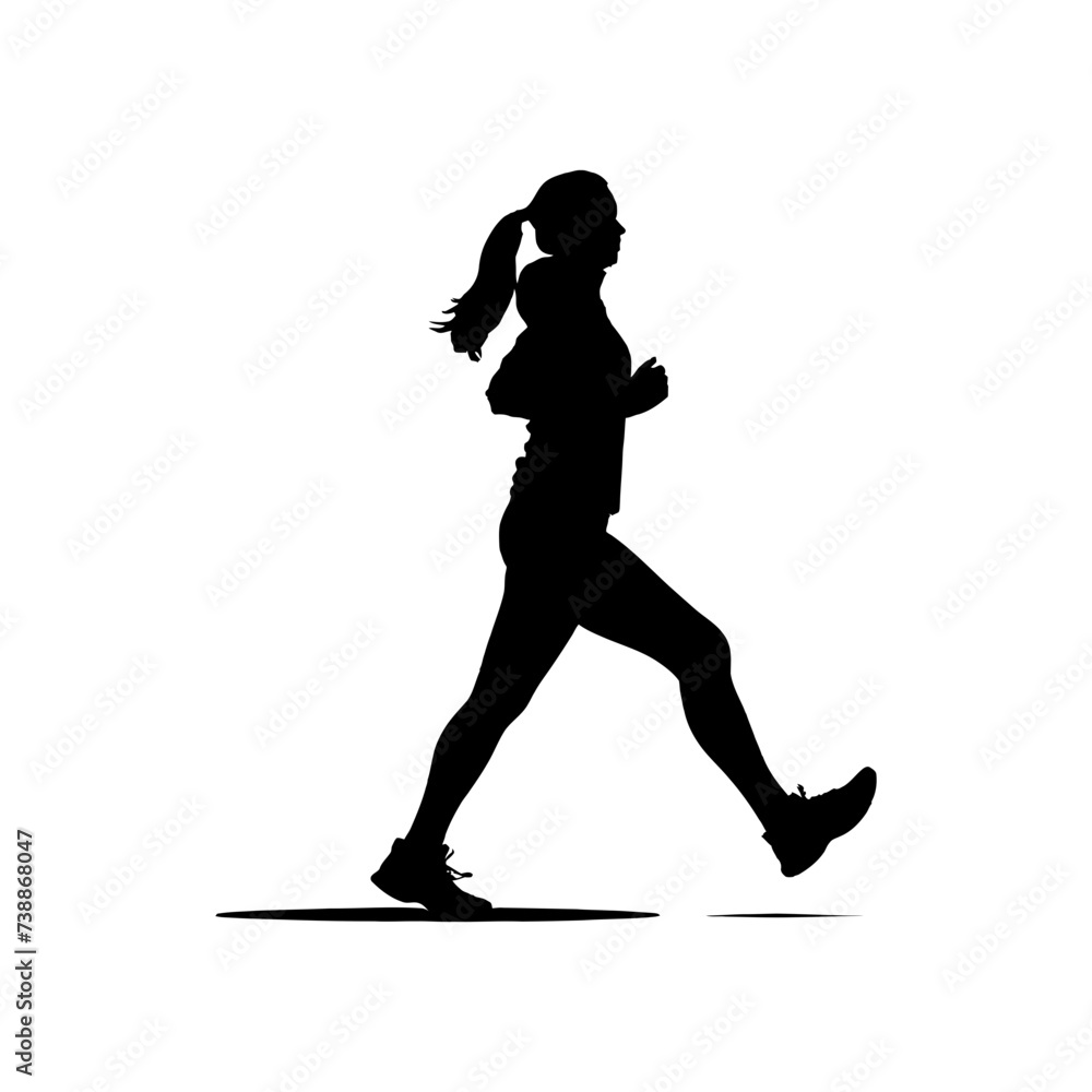 Silhouette woman running for sport black color only