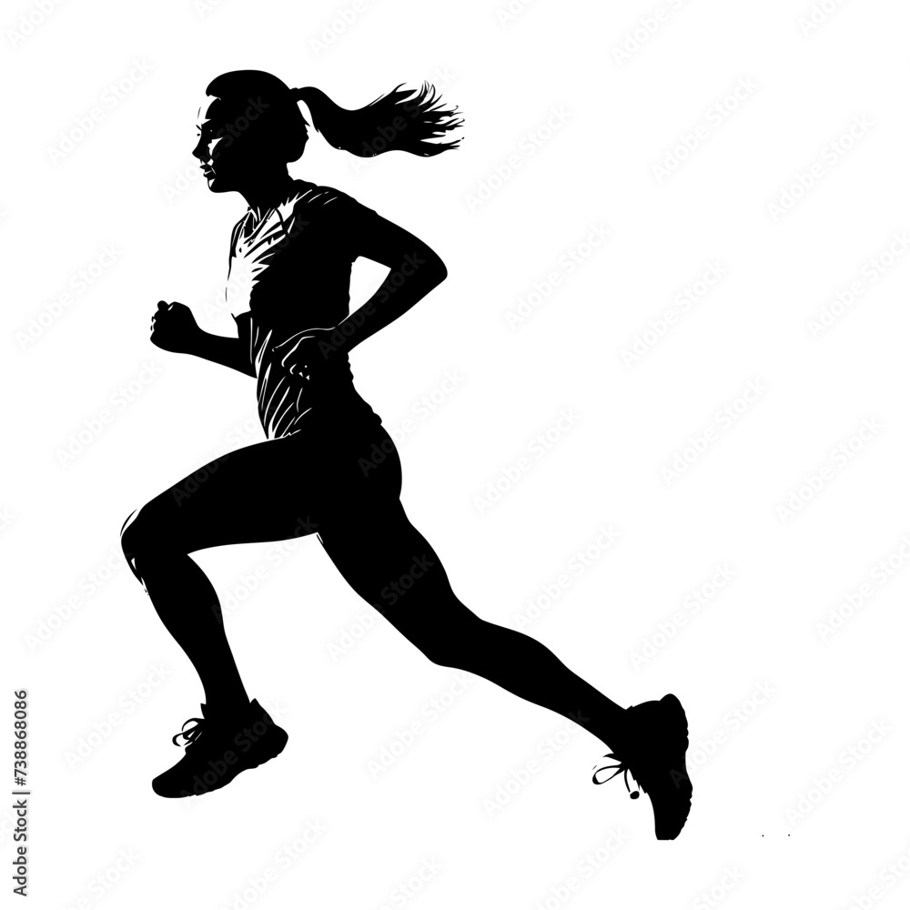 Silhouette woman running for sport black color only