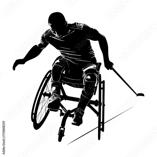 Silhouette paralympic athlete perform in sport black color only
