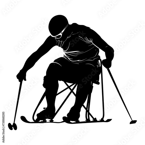 Silhouette paralympic athlete perform in sport black color only