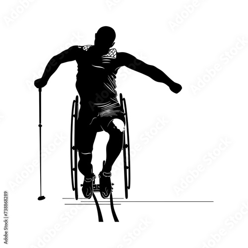 Silhouette paralympic athlete perform in sport black color only