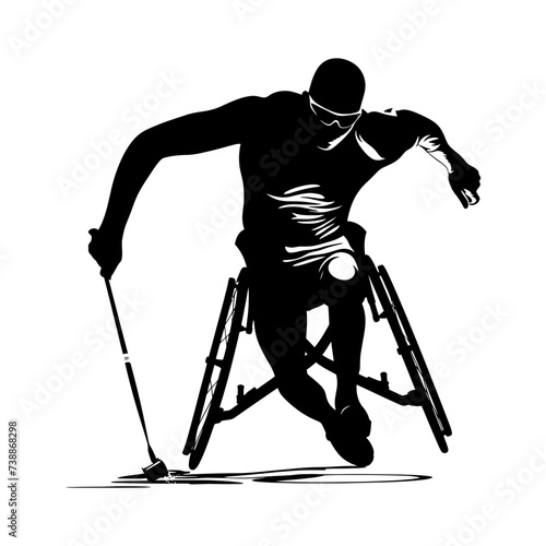Silhouette paralympic athlete perform in sport black color only