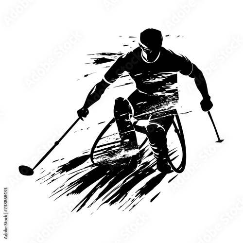Silhouette paralympic athlete perform in sport black color only