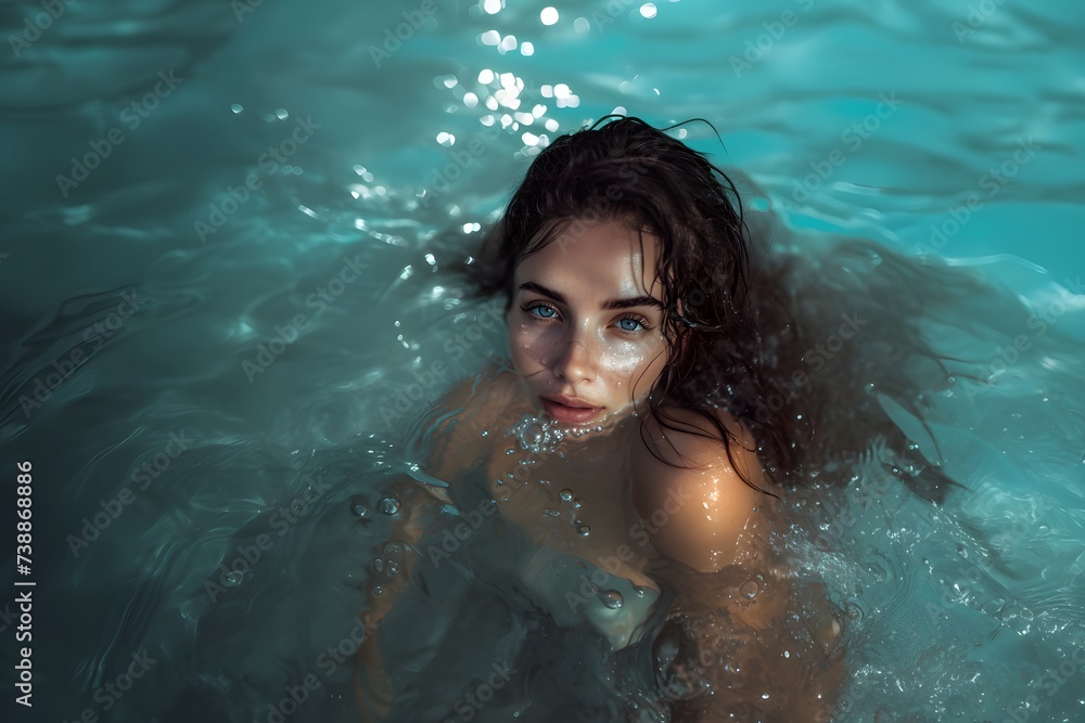 a woman is swimming in a pool of water