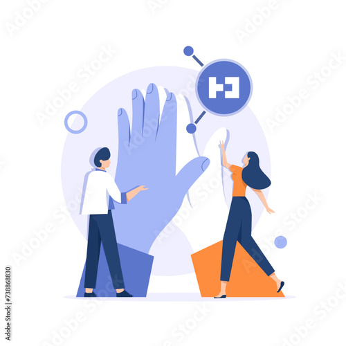 Teamwork concept with coworking and office work symbols flat vector illustration