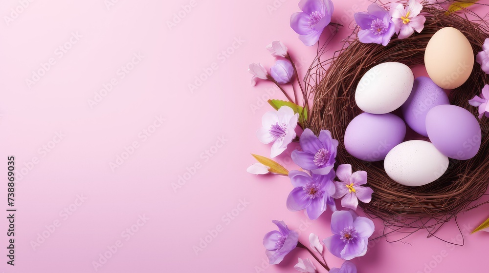 Happy easter greeting on purple background.