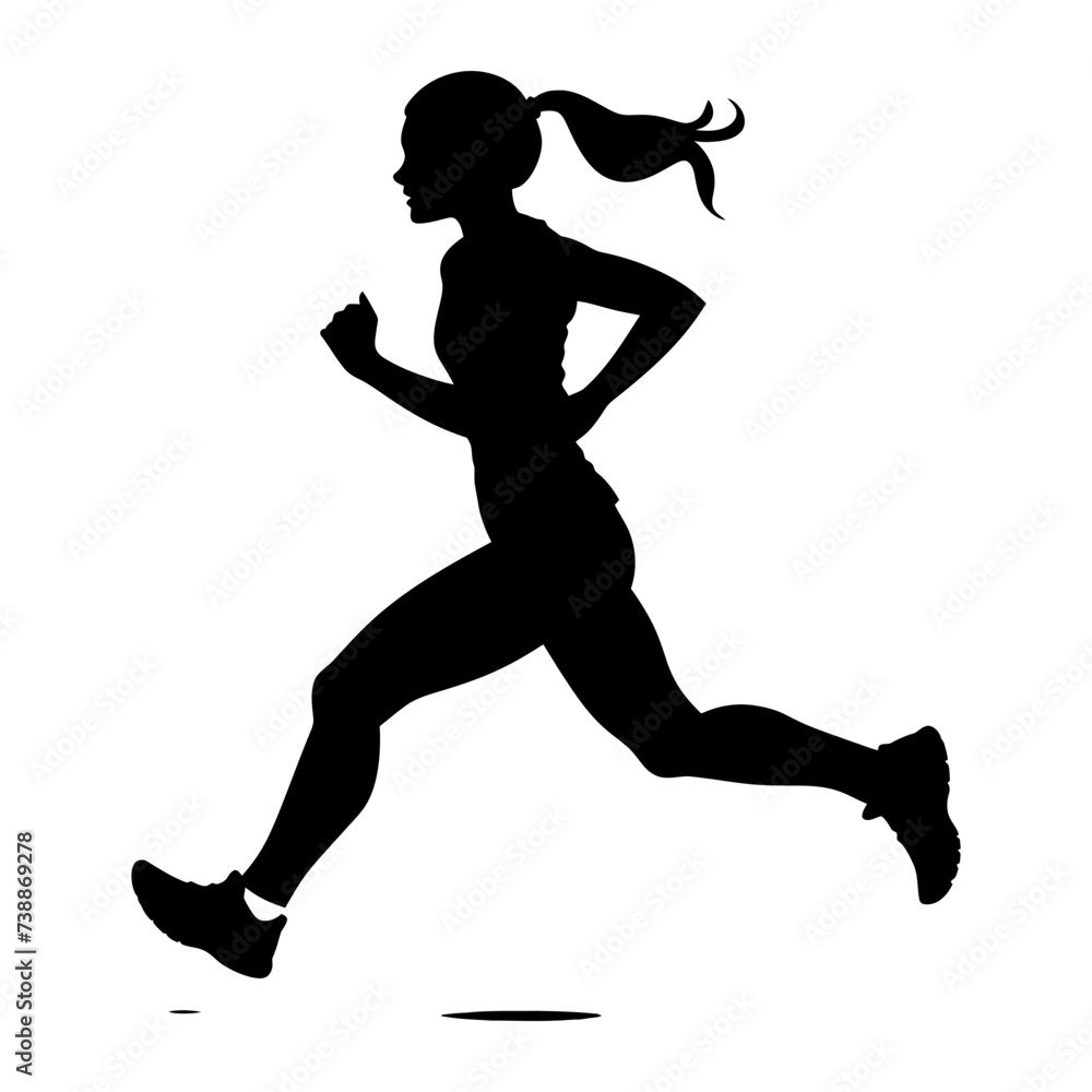 Silhouette woman running for sport black color only
