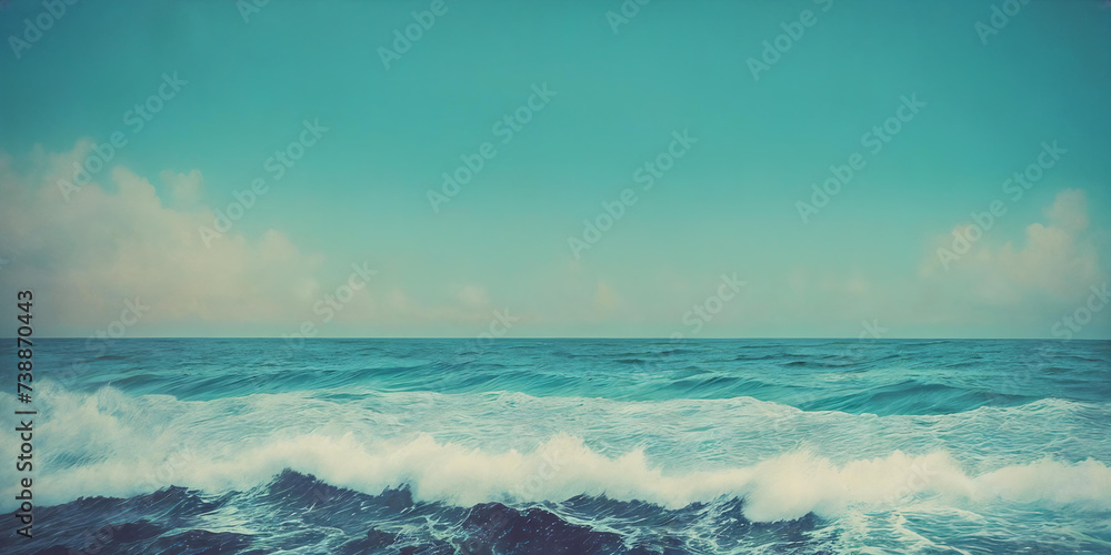 Sea panorama with waves. . Generative AI.