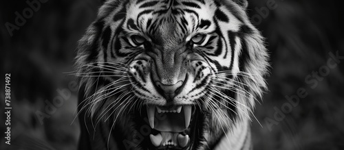 Monochrome style close-up of a growling tiger's head photo