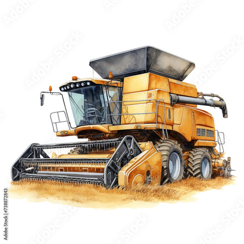 Watercolor grain harvester isolated on a white background