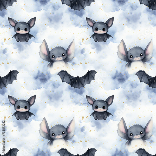 cute watercolor background with bat, seamless pattern, tile