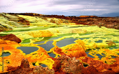 The Danakil desert, in north-eastern Ethiopia, inhabited by a few Afar people, who dedicate themselves to the extraction of salt. The area is known for its volcanoes,extreme heat,depression of 150 mts