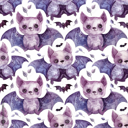 cute watercolor background with bat, seamless pattern, tile