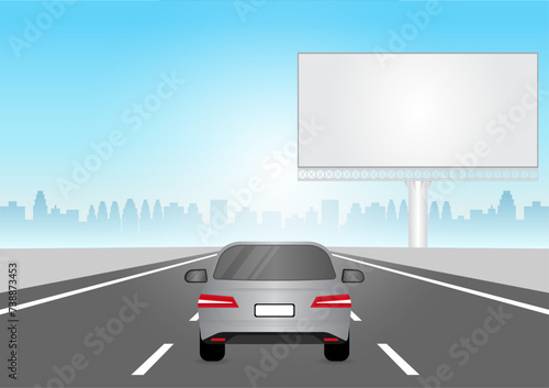 Blank Billboard on Highway Road. Vector Illustration.  © BillionsPhoto