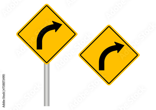 Traffic Sign. Right Curve. Vector Illustration. 