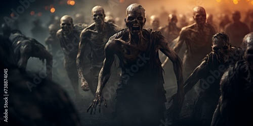Capturing the Horror: A Thrilling Image of a Zombie Horde in an Apocalypse. Concept Horror Photography, Zombie Apocalypse, Thrilling Images, Terrifying Portraits, Scary Props