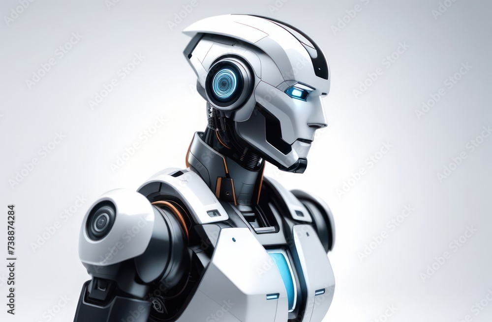 Robot in waist-length profile on an isolated white background. Future concept, technology Robot in waist-length profile on an isolated white background. Future concept, technology
