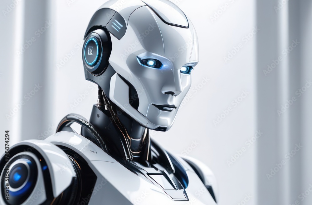 Humanoid robot isolated on white background, 3D rendering illustration Humanoid robot isolated on white background, 3D rendering illustration