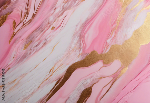 Abstract pattern with marble waves in gold and pink colors