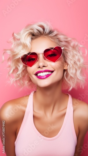 beautiful blonde in heart-shaped glasses