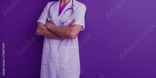 doctor with stethoscope on purple background