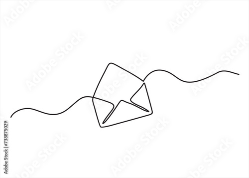 Continuous line drawing of open envelope with a letter