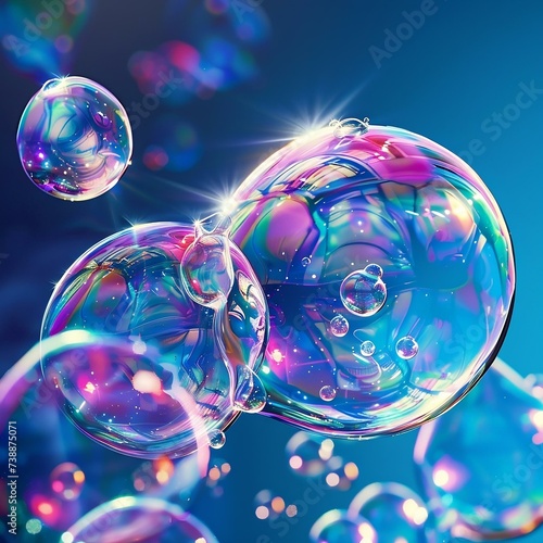 Soap bubble foam wallpaper background, background with bubbles, Transparent cosmetic gel fluid with molecule bubbles oil distribution.