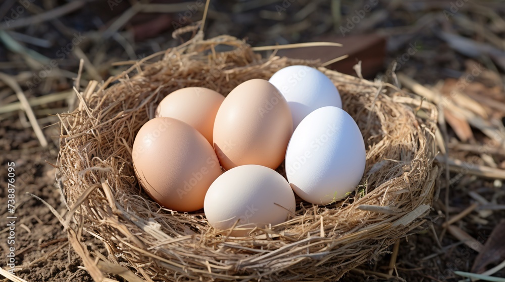 a nest with eggs in it a nest with eggs in it
