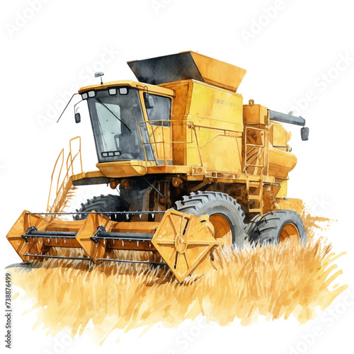 Watercolor rice harvester isolated on a white background