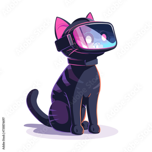 cute cat with VR device in a virtual reality space