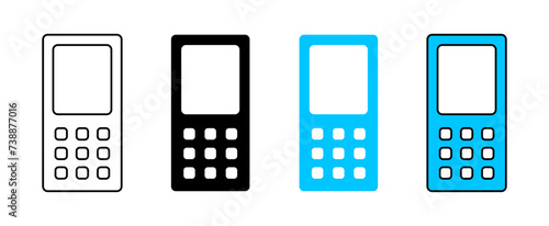 Cellphone icon set in fill and outline old retro style with keypad in black and blue color on white background- Vector Icon