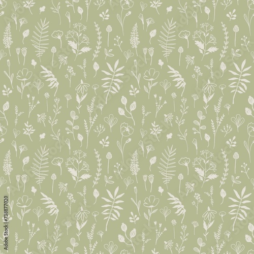 wildflower vintage seamless pattern, foliage wallpaper, printable paper, scrapbooking