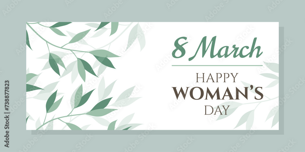 Horizontal banner for international women's and March 8 with floral pattern in minimalist style