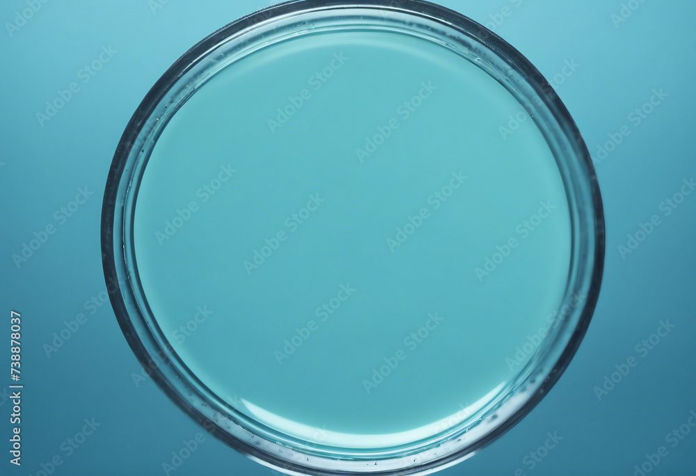 Empty round petri dish or glass slide on blue background Mockup for cosmetic or scientific product s promotion Empty round petri dish or glass slide on blue background Mockup for cosmetic or scientific product s promotion