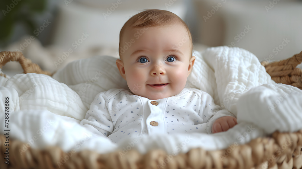 Portrait of a crawling baby on the bed in her room
Portrait of a crawling baby on the bed in her room