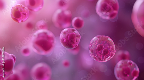 3D Rendering of Pink Spherules, Possibly Microorganisms or Cells, in a Close-up View